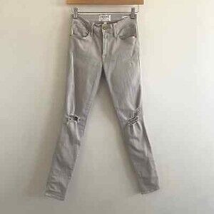 Frame Le‎ High Skinny Jeans Distressed Denim Putty Gray Womens 24